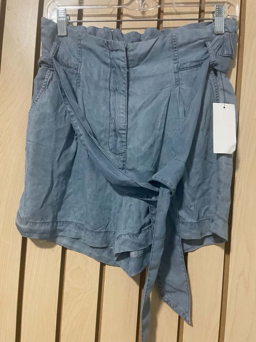 Numero Adeline High-Rise Paperbag Waist Chambray Shorts Size S